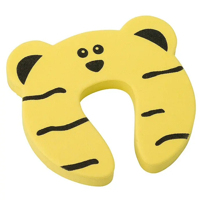 Inofix Tope de puerta salva dedos - Amarillo - Tope de puerta amarillo con forma de tigre para habitaciones infantiles. Evita portazos y protege los dedos.