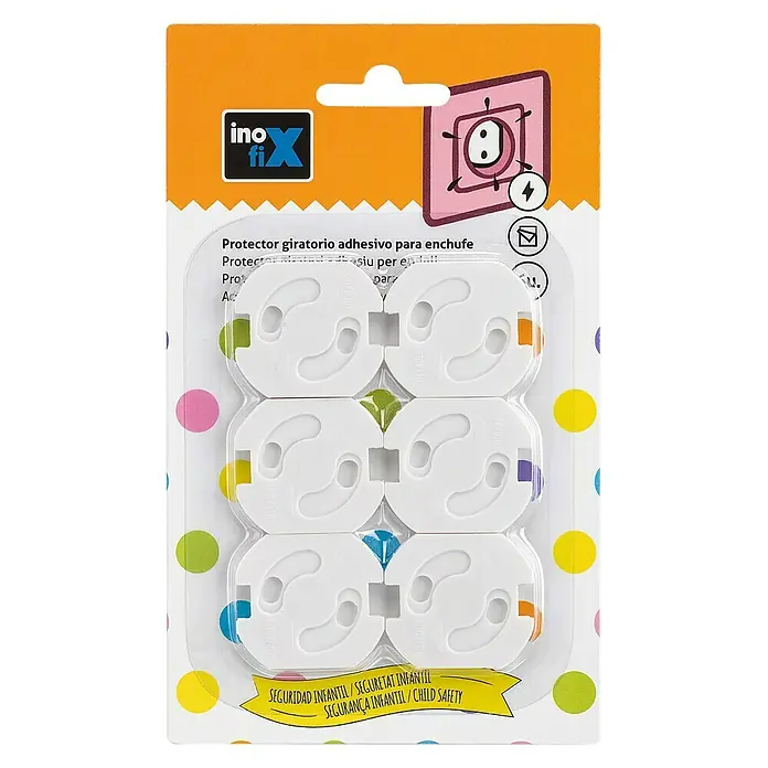 Inofix Protector de enchufe 5400-2 - Blanco, 6 ud. - Seguridad infantil: Pack de 6 protectores giratorios con adhesivo para enchufes. Seguridad en el hogar contra descargas eléctricas.