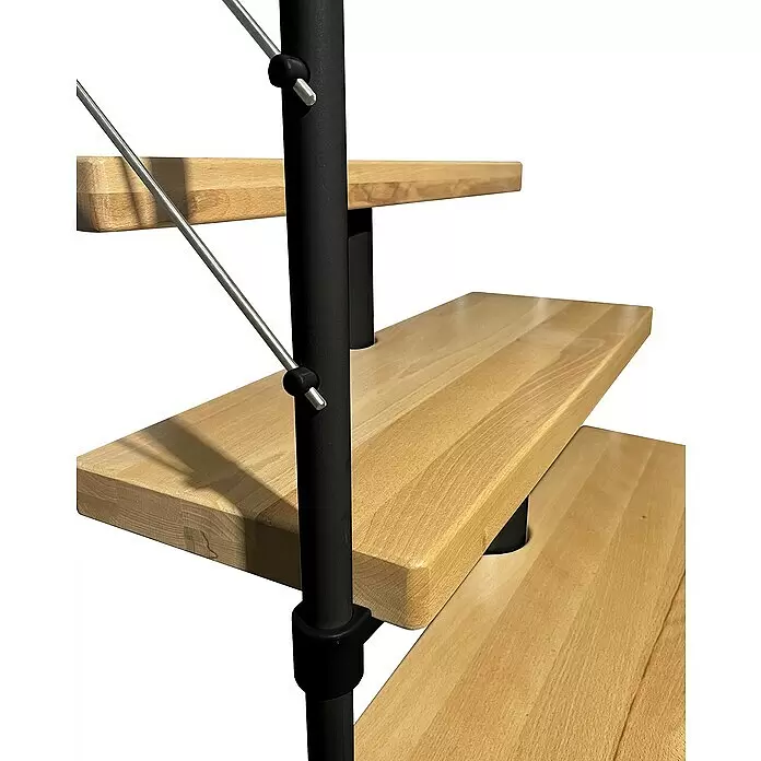 Atrium Mittelholmtreppe Dixi - Farbton Metall: RAL 9005, Breite: 70 cm, Buche, Gerade, Geschosshöhe: 222 cm - 300 cm - Detailaufnahme