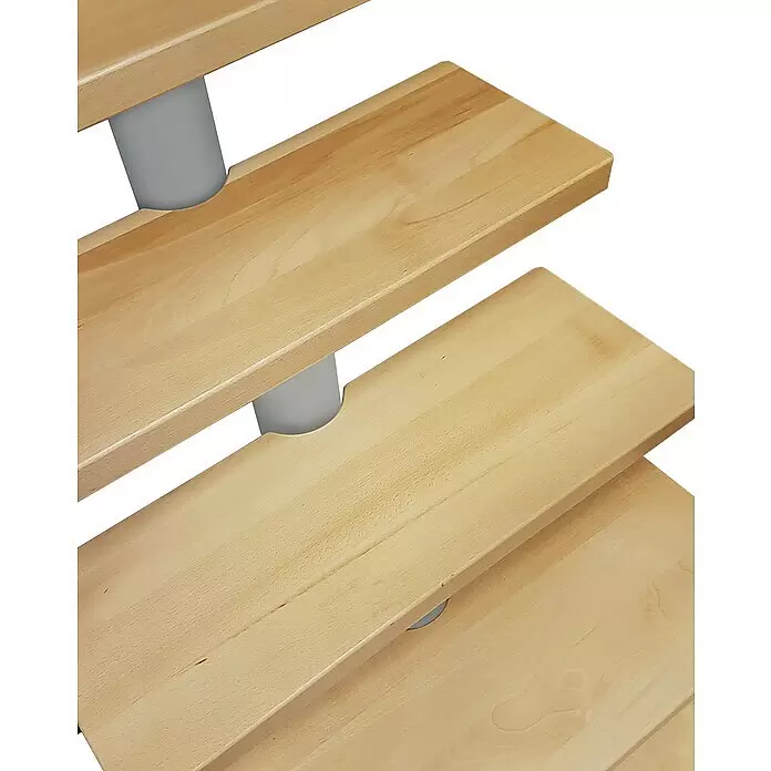 Atrium Mittelholmtreppe Dixi - Farbton Metall: RAL 9006, Breite: 80 cm, Buche, Gerade, Geschosshöhe: 222 cm - 300 cm - Detailaufnahme