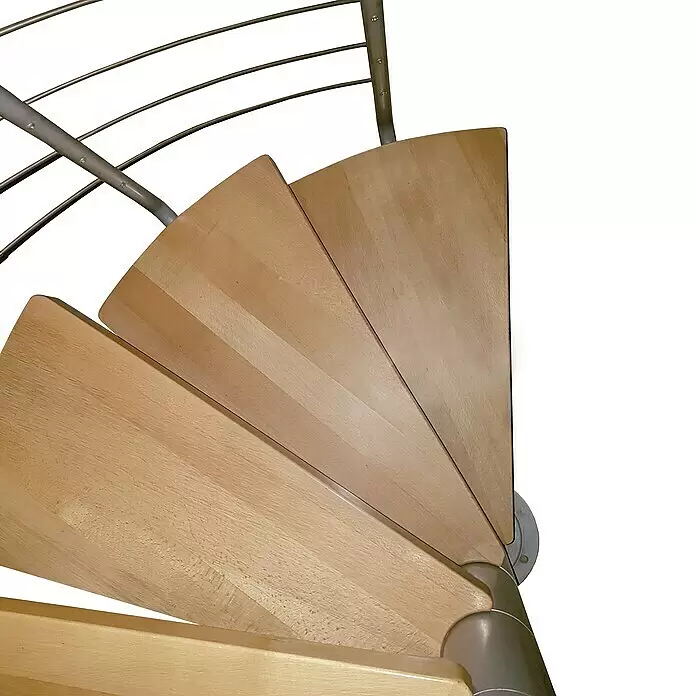 Atrium Spindeltreppe System - Farbton Metall: RAL 9006, Durchmesser: 168 cm, Buche, Geschosshöhe: 280 cm - 300 cm - Detailaufnahme