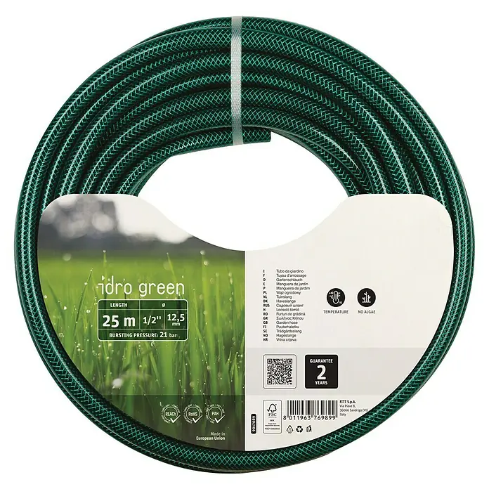 Fitt Manguera para jardín Idro Green - Ø x L: 12,5 mm x 25 m - La manguera de jardín verde "Idro Green", de 25 m de largo con un diámetro de 1/2", perfecta para regar tu jardín.