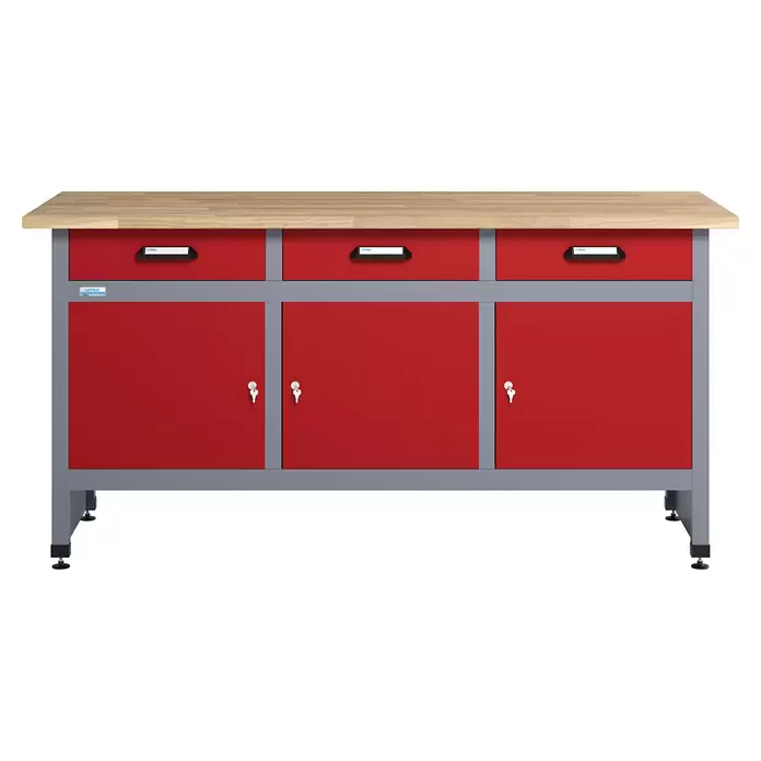Küpper Werkbank - L x B: 60 x 170 cm, Arbeitshöhe: 84 cm, Belastbarkeit: 300 kg, Rot/Silbergrau