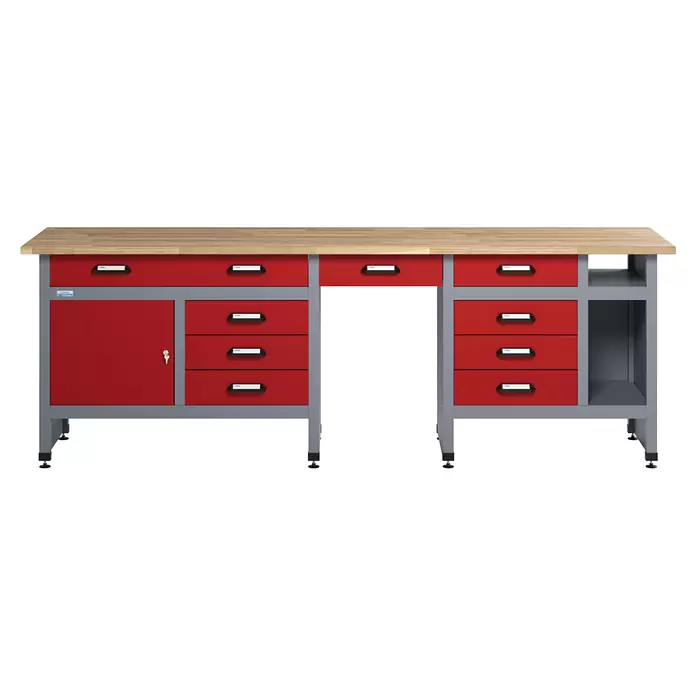 Küpper Werkbank - L x B: 60 x 240 cm, Arbeitshöhe: 84 cm, Belastbarkeit: 300 kg, Rot/Silbergrau