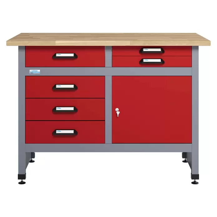 Küpper Werkbank - L x B: 60 x 120 cm, Arbeitshöhe: 84 cm, Belastbarkeit: 300 kg, Rot/Silbergrau