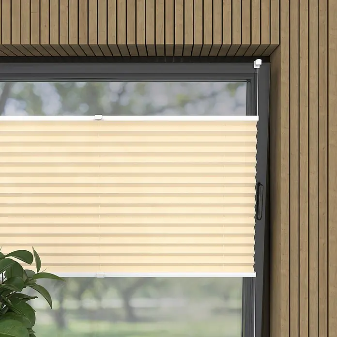 Plissee Basic VS TL - B x H: 60 x 130 cm, Creme - Beige Faltstores am Fenster für verbesserten Sichtschutz und eine gemütliche Atmosphäre im Raum.