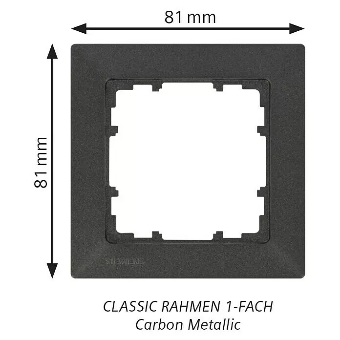 Siemens DELTA Mega Abdeckrahmen Classic - Carbon Metallic, 1-fach, Kunststoff - Siemens Classic 1-fach Rahmen, 81x81mm, in Carbon Metallic.