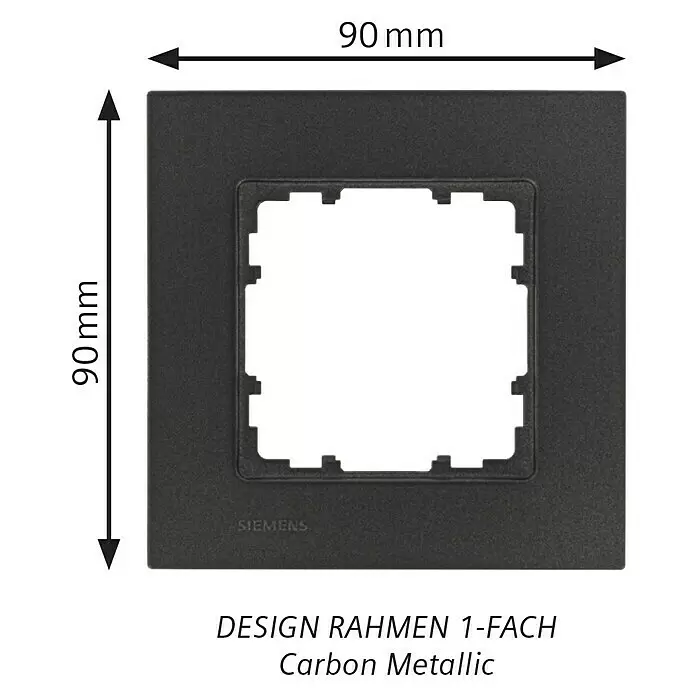 Siemens DELTA Mega Abdeckrahmen Design - Carbon Metallic, 1-fach, Kunststoff - Quadratischer 90x90mm Siemens Design-Rahmen in Carbon Metallic für Elektroinstallationen.