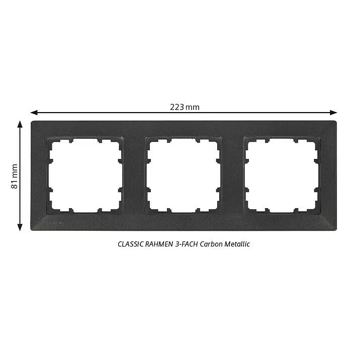 Siemens DELTA Mega Abdeckrahmen Classic - Carbon Metallic, 3-fach, Kunststoff - Dunkelgrauer Rahmen (3-fach) in Carbon Metallic für Schalter oder Steckdosen.