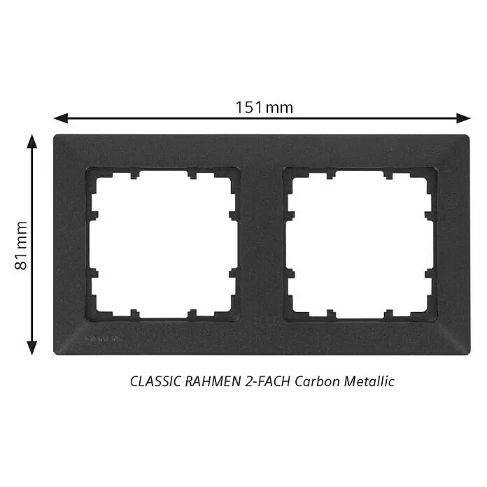 Siemens DELTA Mega Abdeckrahmen Classic - Carbon Metallic, 2-fach, Kunststoff - Zweifachrahmen, Carbon Metallic, 151x81mm, für Elektroinstallationen.