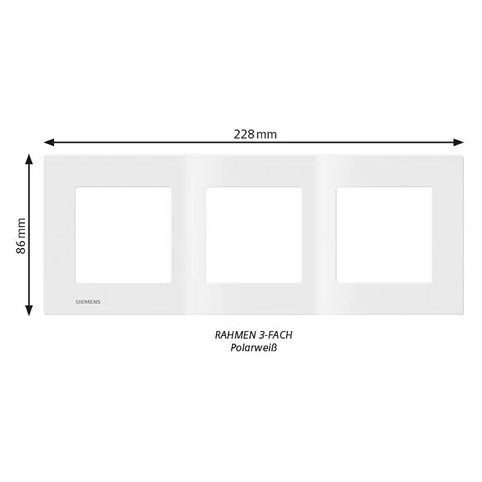 Siemens DELTA Viva Abdeckrahmen SIE039802 - Polar Weiß, 3-fach, Kunststoff - Siemens 3-fach Rahmen, Polarweiß, 228x86mm.