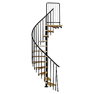 Atrium Spindeltreppe Novo (Farbton Metall: RAL 9005, Durchmesser: 120 cm, Buche, Geschosshöhe: 271,4 cm - 313,5 cm)