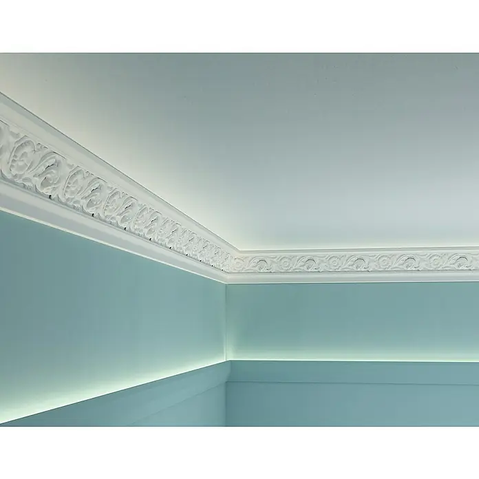 Nmc Decoflair Zierprofil CL13 - L x B x H: 2 m x 18 mm x 55 mm, Hochverdichtetes extrudiertes Polymer (HDPS) - Elegante weiße Stuckverzierung an der Decke, die dem Raum einen Hauch von Klassik verleiht und die Architektur aufwertet.
