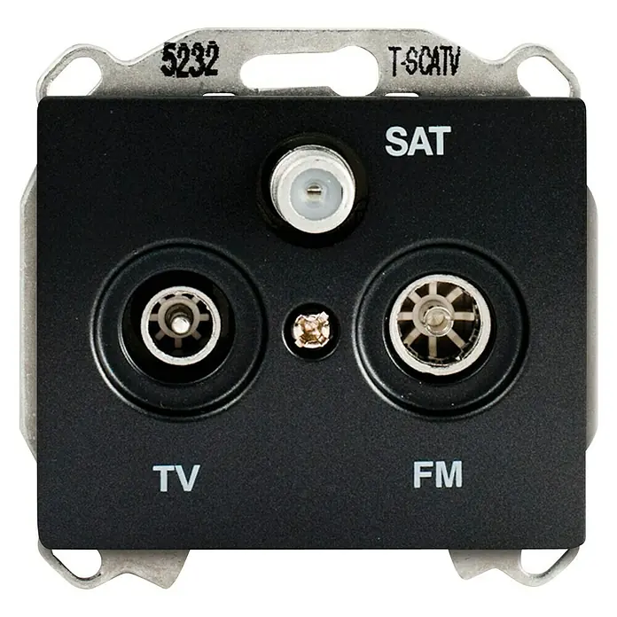 Siemens Delta Iris Pieza insertada para caja de antena - x 3, Negro - Toma de antena con conectores para SAT, TV y FM. Una solución práctica para recibir diferentes señales en un solo dispositivo.