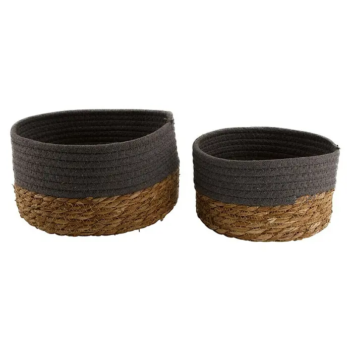 Korb - 1 Stk., Ø x H: 26 x 15 cm, Natur/Grau - Zwei dekorative Körbe mit grauer Stoffoberseite und geflochtenem Unterteil aus Naturfasern, ideal für stilvolle Aufbewahrung.