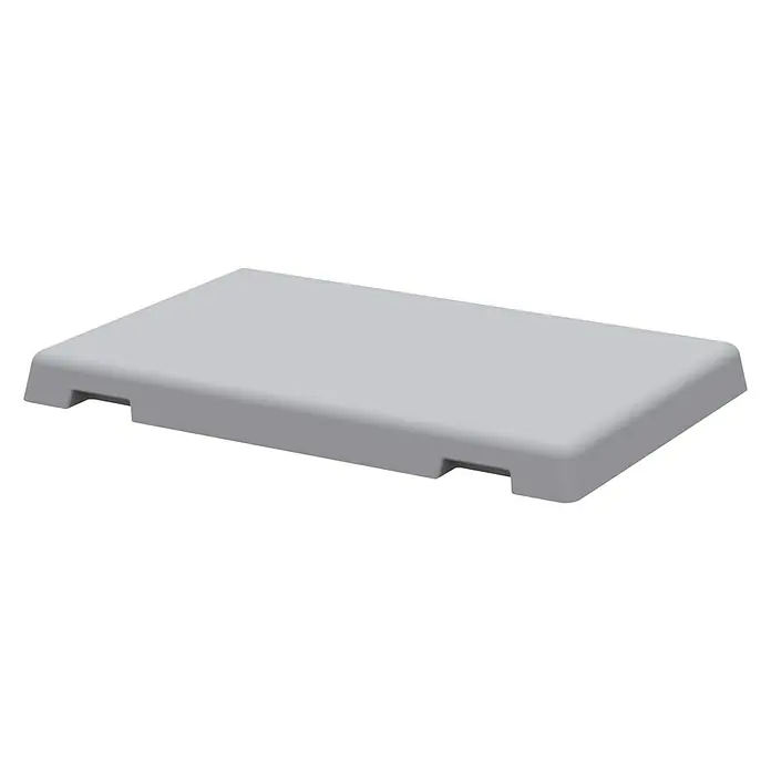 Collippo Base para suelo de barbacoa - L x An x Al: 99 x 65 x 8 cm - Representación de una tapa rectangular gris con bordes redondeados y muescas, ideal para diversos propósitos de cobertura.