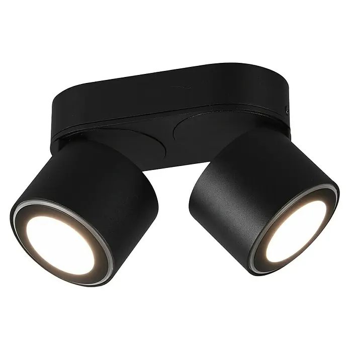 Trio Leuchten LED-Deckenstrahler Taurus - 10 W, Schwarz, Warmweiß, 2 Stk. - Abbildung einer schwarzen Doppelstrahler-Deckenleuchte mit verstellbaren Köpfen und hellem Licht.
