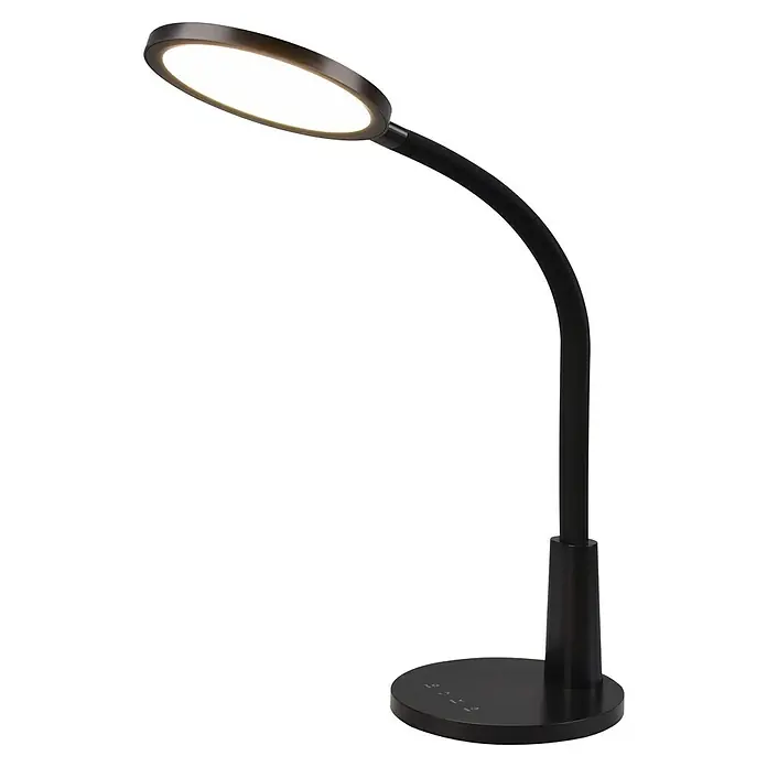 Reality Leuchten LED-Tischleuchte rund Sally - 8 W, Schwarz, Neutralweiß - Moderne schwarze Schreibtischlampe mit LED-Beleuchtung und flexiblem Hals. Ideal für Büro oder Arbeitszimmer.