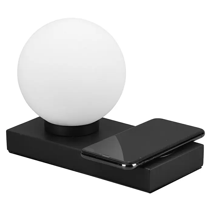 Reality Leuchten Tischleuchte Chloe - 40 W, L x B x H: 10 x 20 x 15 cm, Schwarz-matt, E14 - Schlichte Nachttischlampe mit kabelloser Ladefunktion für Smartphones, modernes Design in Schwarz und Weiß für den Nachttisch.
