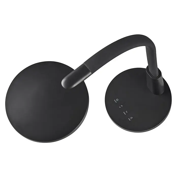 Reality Leuchten LED-Tischleuchte rund Sally - 8 W, Schwarz, Neutralweiß - Schwarze LED-Schreibtischlampe mit rundem Lampenkopf und Bedienfeld am Sockel für Helligkeit und Timer-Einstellungen.