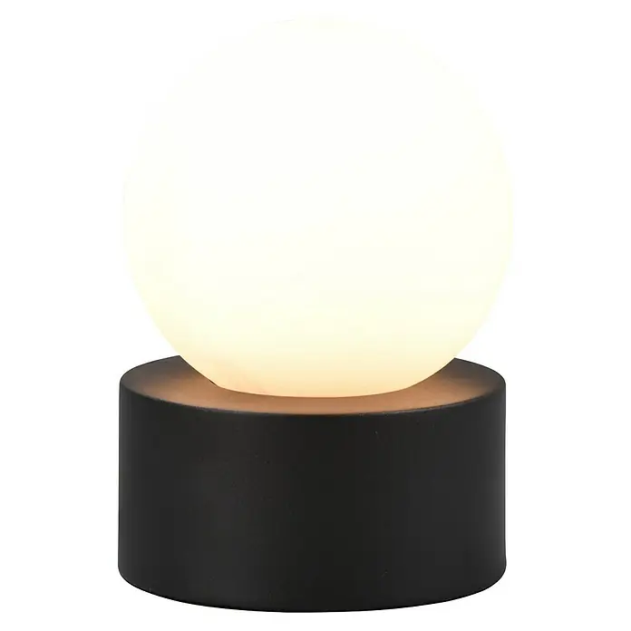 Reality Leuchten Tischleuchte rund Countess - Ø x H: 12 x 17 cm, 25 W, Schwarz matt, Weiß, E14 - Elegante Tischleuchte mit einem runden, weißen Lampenschirm auf einem zylindrischen, schwarzen Sockel für stilvolle Beleuchtung.