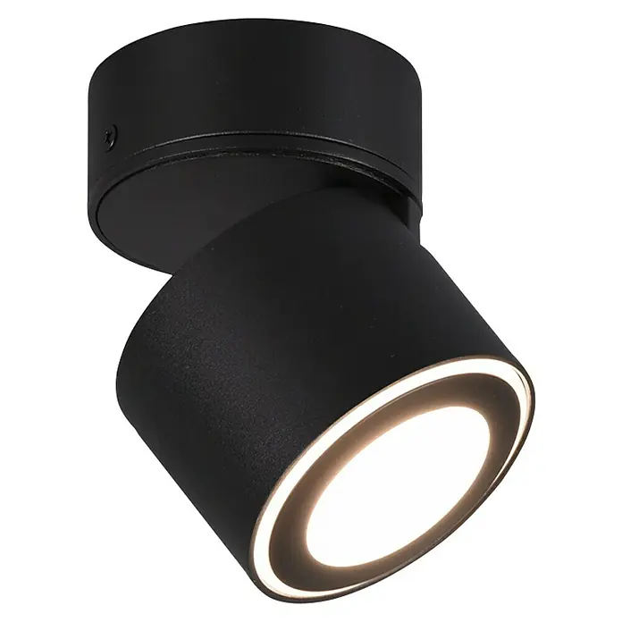 Trio Leuchten LED-Deckenstrahler Taurus5 W, Schwarz-matt, Warmweiß, 1 Stk. - Nahaufnahme einer modernen schwarzen LED-Deckenleuchte mit warmweißem Licht, ideal für stilvolle Innenräume.