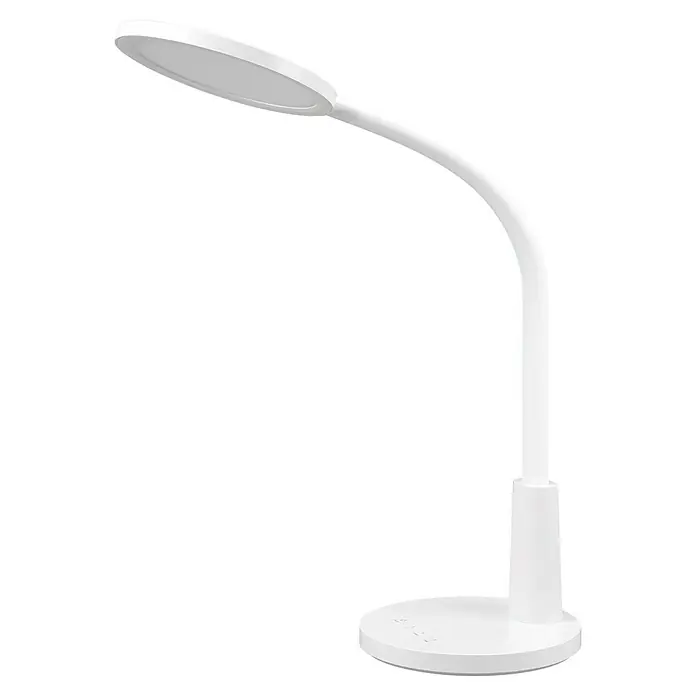 Reality Leuchten LED-Tischleuchte rund Sally - 8 W, Weiß, Neutralweiß - Eine moderne, weiße Schreibtischlampe mit einem runden Lampenkopf und einem flexiblen Arm. Ideal für Büro oder Arbeitszimmer.
