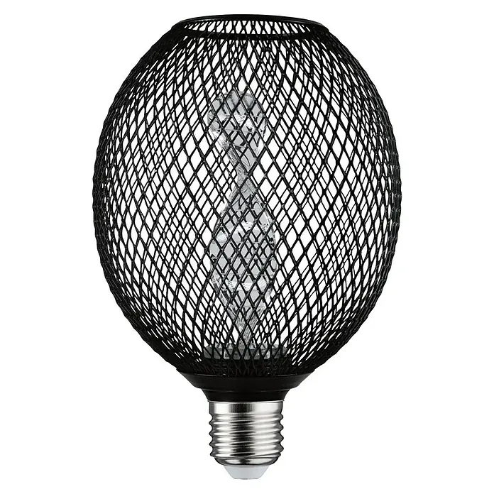 Paulmann LED-Lampe Metallic Glow Helix Globe - E27, Dimmbarkeit: Nicht Dimmbar, Warmweiß, 110 lm, 3,5 W, Schwarz - Eine dekorative Glühbirne mit einem schwarzen Drahtgeflecht-Lampenschirm um die Leuchte für ein einzigartiges Design.