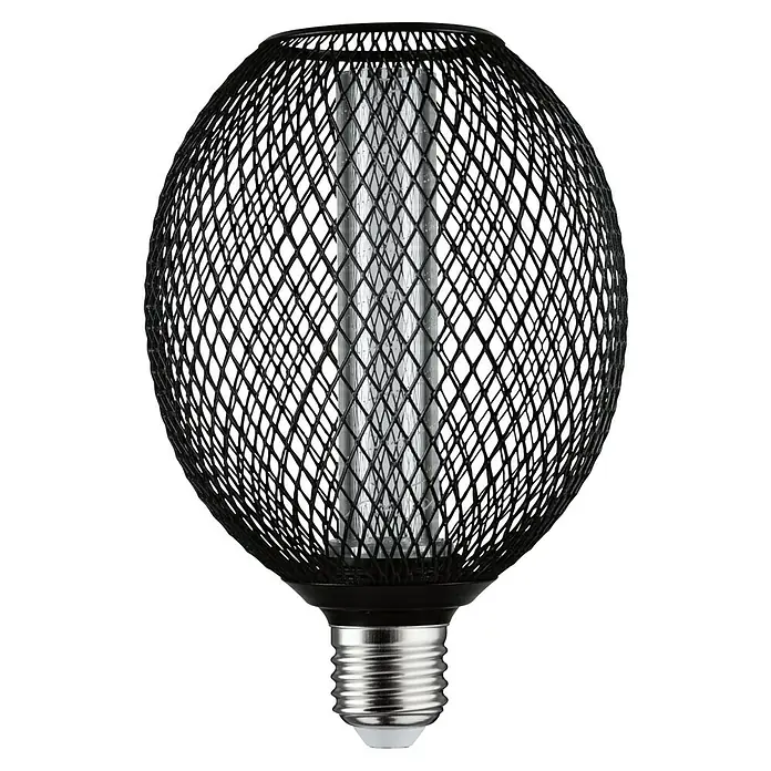 Paulmann LED-Lampe Metallic Glow Spiral - E27, Dimmbarkeit: Nicht Dimmbar, Warmweiß, 200 lm, 4,2 W, Schwarz - Ein modernes Leuchtmittel mit einem schwarzen Drahtkäfig, das ein warmes, atmosphärisches Licht erzeugt und stilvolle Akzente setzt.