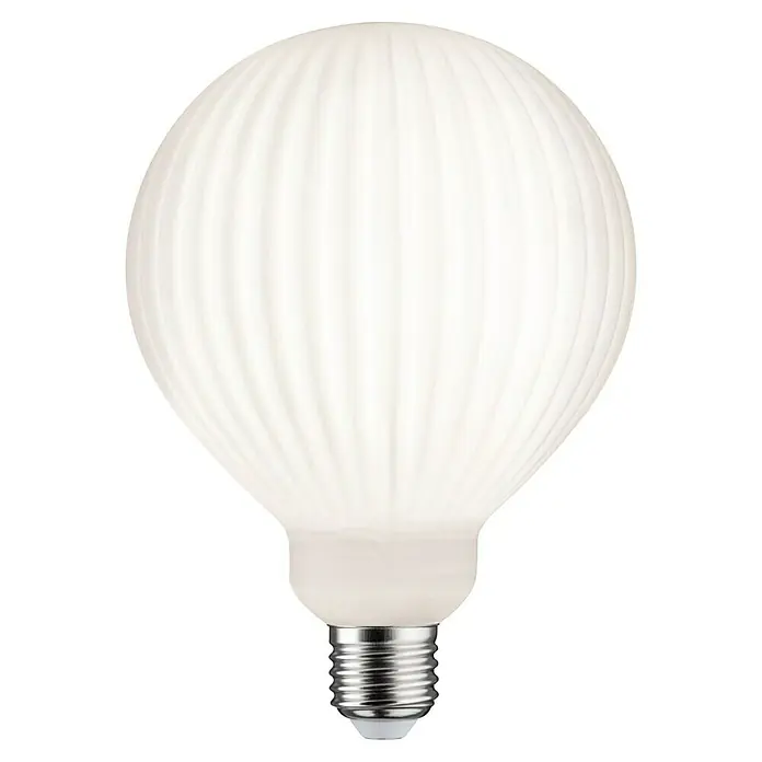Paulmann LED-Lampe - E27, Dimmbar, Warmweiß, 400 lm, 4 W, Lampenform: Rund - Nahaufnahme einer LED-Filamentlampe in mattweißem Design mit einem E27 Sockel vor schwarzem Hintergrund.