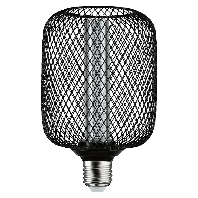 Paulmann LED-Lampe Metallic Glow - E27, Nicht Dimmbar, Warmweiß, 200 lm, 4,2 W, Schwarz - Attraktive Glühbirne mit einem Lampenschirm aus schwarzem Drahtgeflecht, die ein modernes und industrielles Design bietet.
