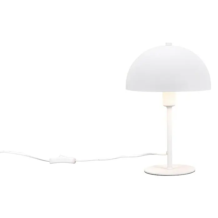 Trio Leuchten Tischleuchte rund Nola - 28 W, Ø x H: 20 x 30 cm, Weiß matt, E14 - Diese Aufnahme zeigt eine elegante, weiße Tischleuchte, die mit ihrem minimalistischen Design und der halbrunden Form überzeugt. Ein stilvolles Wohnaccessoire.