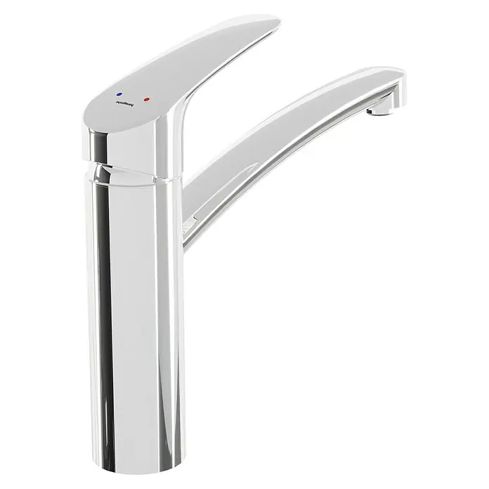 Hansgrohe Spültischarmatur Focus 160 - Chrom, Glänzend - Moderne Chrom-Einhebelmischbatterie für stilvolle Waschbecken. Elegantes Design mit roten und blauen Markierungen für Temperaturregelung.