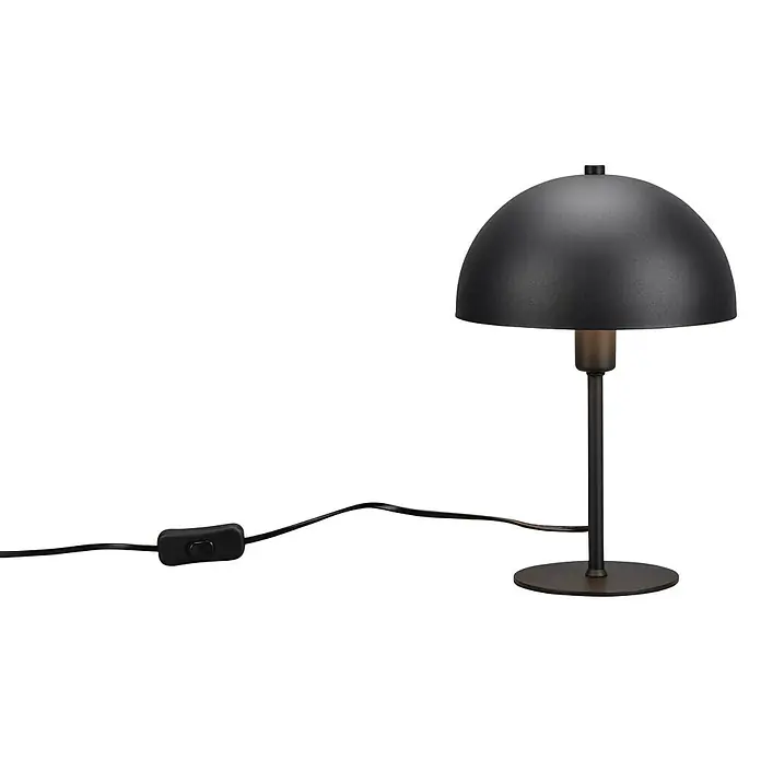 Trio Leuchten Tischleuchte rund Nola - 28 W, Ø x H: 20 x 30 cm, Schwarz matt, E14 - Schwarze Tischleuchte mit halbkugelförmigem Schirm und Dimmschalter am Kabel.