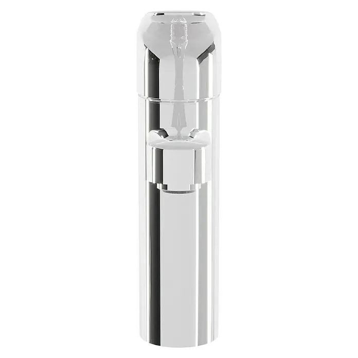 Hansgrohe Spültischarmatur Focus 160 - Chrom, Glänzend - Ein silberner, schlanker Wasserhahn mit einem transparenten Einsatz oben. Das Design ist modern und minimalistisch.
