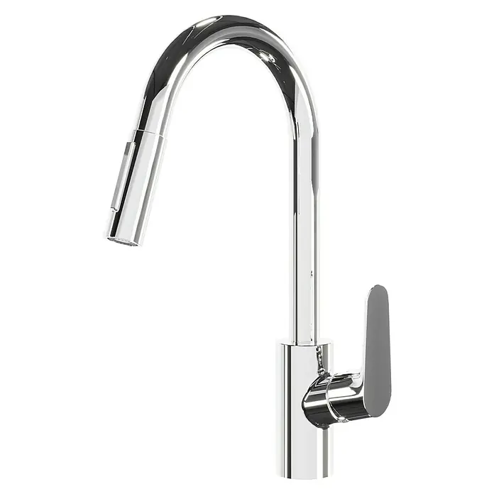 Hansgrohe Spültischarmatur Focus M41 - Chrom, Glänzend - Diese Aufnahme zeigt einen glänzenden Chrom-Küchenarmatur mit ausziehbarem Auslauf, der Funktionalität und modernes Design vereint.