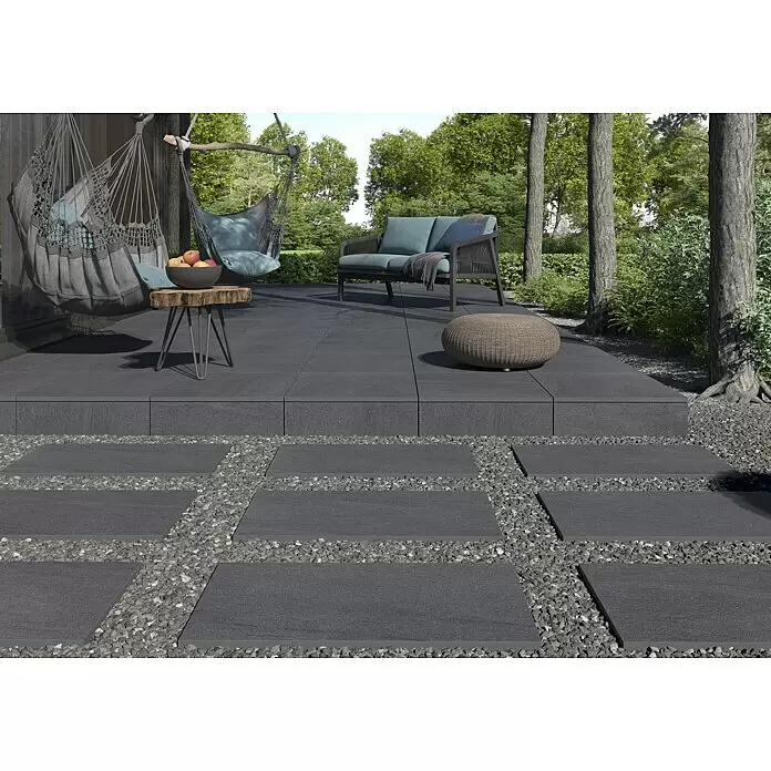 Terrassenfliese Kamari 2.0 - 59,7 x 59,7 x 2 cm, Anthrazit, Matt - Stimmungsaufnahme