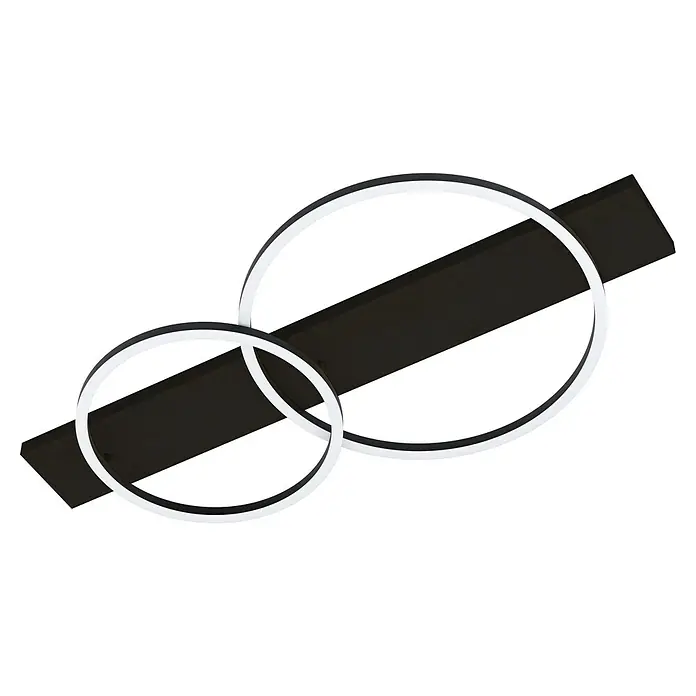 Eglo Boyal LED-Deckenleuchte - 24 W, 78 x 40 x 9 cm, Schwarz/Nickel-matt, Warmweiß, Anzahl Leuchtmittel: 2 Stk. - Moderne Deckenleuchte mit zwei überlappenden Ringen und einem schwarzen Balken. Elegantes Design für stilvolle Beleuchtung im Raum.