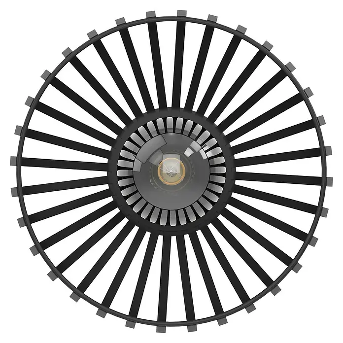 Eglo Deckenleuchte rund MOGANO 3 - 40 W, Ø x H: 28 x 18 cm, Schwarz, E27 - Detailansicht einer schwarzen Deckenleuchte mit einem einzigartigen, runden Design und einer Glühbirne im Zentrum.