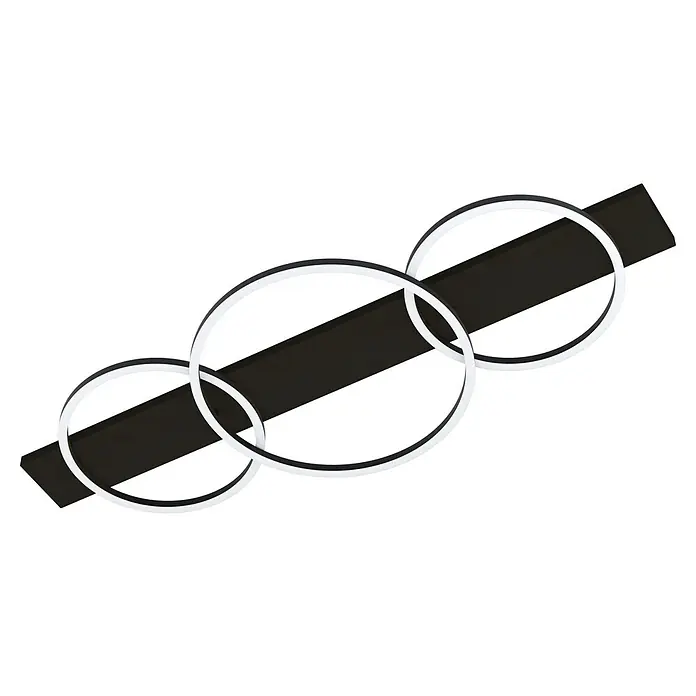 Eglo Boyal LED-Deckenleuchte - 12 W, 101 x 40 x 9,5 cm, Schwarz/Nickel-matt, Warmweiß, Anzahl Leuchtmittel: 3 Stk. - Moderne LED-Deckenleuchte mit drei Ringen und schwarzer Basis für stilvolle Beleuchtung im Raum.