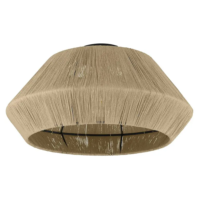 Eglo Deckenleuchte ALDERNEY - 40 W, Schwarz, E27 - Elegante Hängeleuchte mit einem Lampenschirm aus beigefarbenem Seil, perfekt für eine stilvolle Beleuchtungslösung in jedem Raum.
