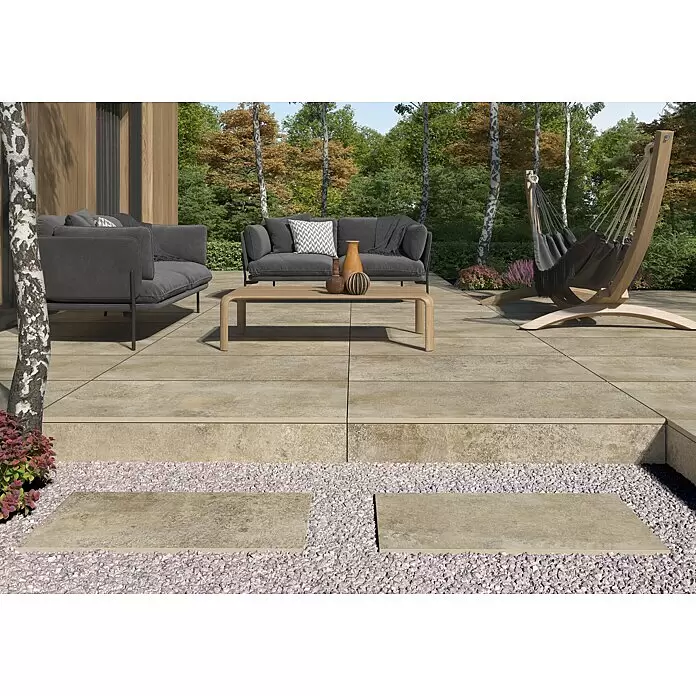 Terrassenfliese Baldo 2.0 - 59,7 x 119,7 x 2 cm, Beige/Braun, Matt - Stimmungsaufnahme