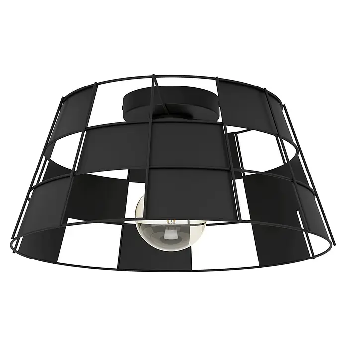 Eglo Deckenleuchte rund PONTEFRACT - 40 W, Ø x H: 42 x 20,5 cm, Schwarz, E27 - Schwarze Deckenleuchte mit geometrischem Design und einer Glühbirne, die ein stilvolles und modernes Ambiente erzeugt.