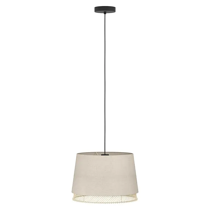 Eglo Tabley Pendelleuchte rund - 40 W, Ø x H: 38 x 110 cm, Schwarz, E27 - Elegante Hängeleuchte mit einem Stoffschirm in Beige und einem dekorativen Fransenboden. Die perfekte Beleuchtung für ein gemütliches Ambiente.