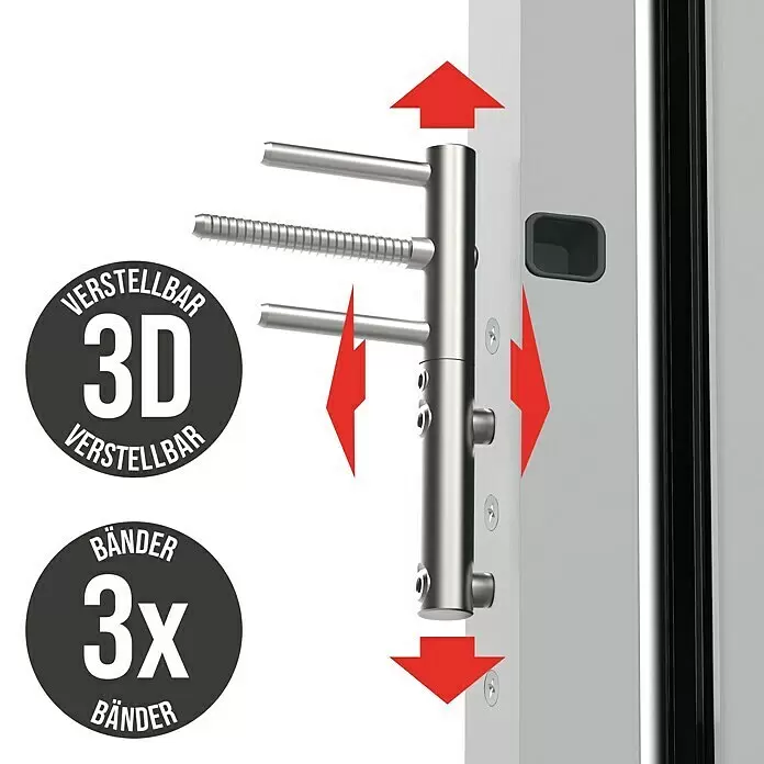 Gerda Haustür Thermo Prime 75 Ulm - 110 x 210 cm, DIN Anschlag: Links, Weiß, Schwarze Details - Informationsansicht