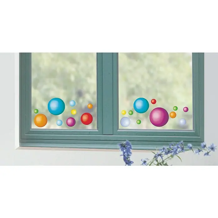 Adhesivos decorativos para ventanas Bolas - Bolas de colores, Multicolor - Decoración de ventanas con adhesivos de puntos de colores. Perfecto para habitaciones infantiles, estos adhesivos aportan alegría y color al hogar. Fácil aplicación.
