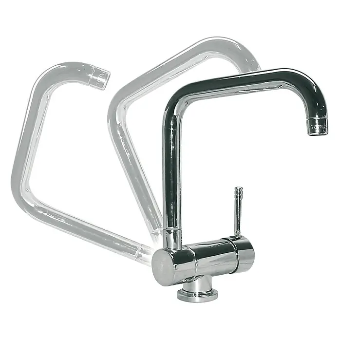 Grifo de cocina Cosmos - Cromo, Brillante - Un grifo de cocina cromado brillante con un caño giratorio, que ofrece flexibilidad para enjuagar y limpiar en la cocina.