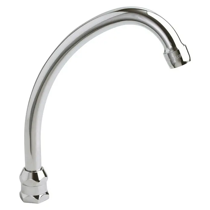 Caño sencillo para grifo de pedal - Largo: 19,5 cm - Primer plano de un elegante caño de grifo cromado y curvo, ideal para cocinas y baños modernos con un diseño duradero.