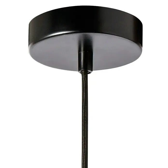Schuller Lámpara colgante Cuero - 40 W, L x An x Al: 5 x 5 x 96 cm, Oro, E27 - Primer plano de una lámpara de techo negra con cable textil. Diseño elegante y minimalista para interiores modernos.