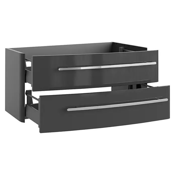 Lanzet Classico Waschtischunterschrank - 99,2 x 52,4 x 48,2 cm, Grafit, Chrom, Links - Bild eines modernen, anthrazitfarbenen Waschtischunterschranks mit zwei Auszügen und silbernen Griffen.